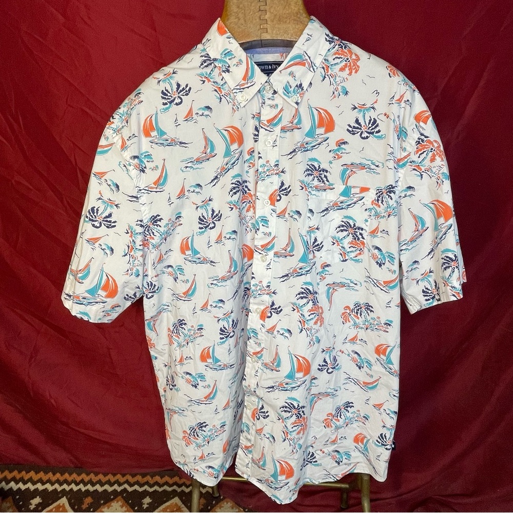 Crown & Ivy Sailboat Camp Lounge Shirt Classic Fit XXL